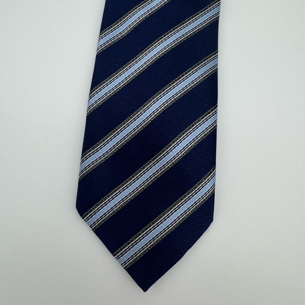 Boys Clip on Neck Tie Classic Navy blue Striped Tie dressy formal outfit